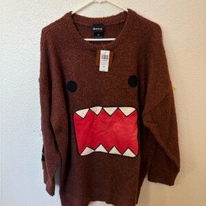 Domo Face Oversized Brown Sweater